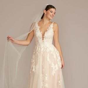 illusion plunge v-neck lace wedding gown